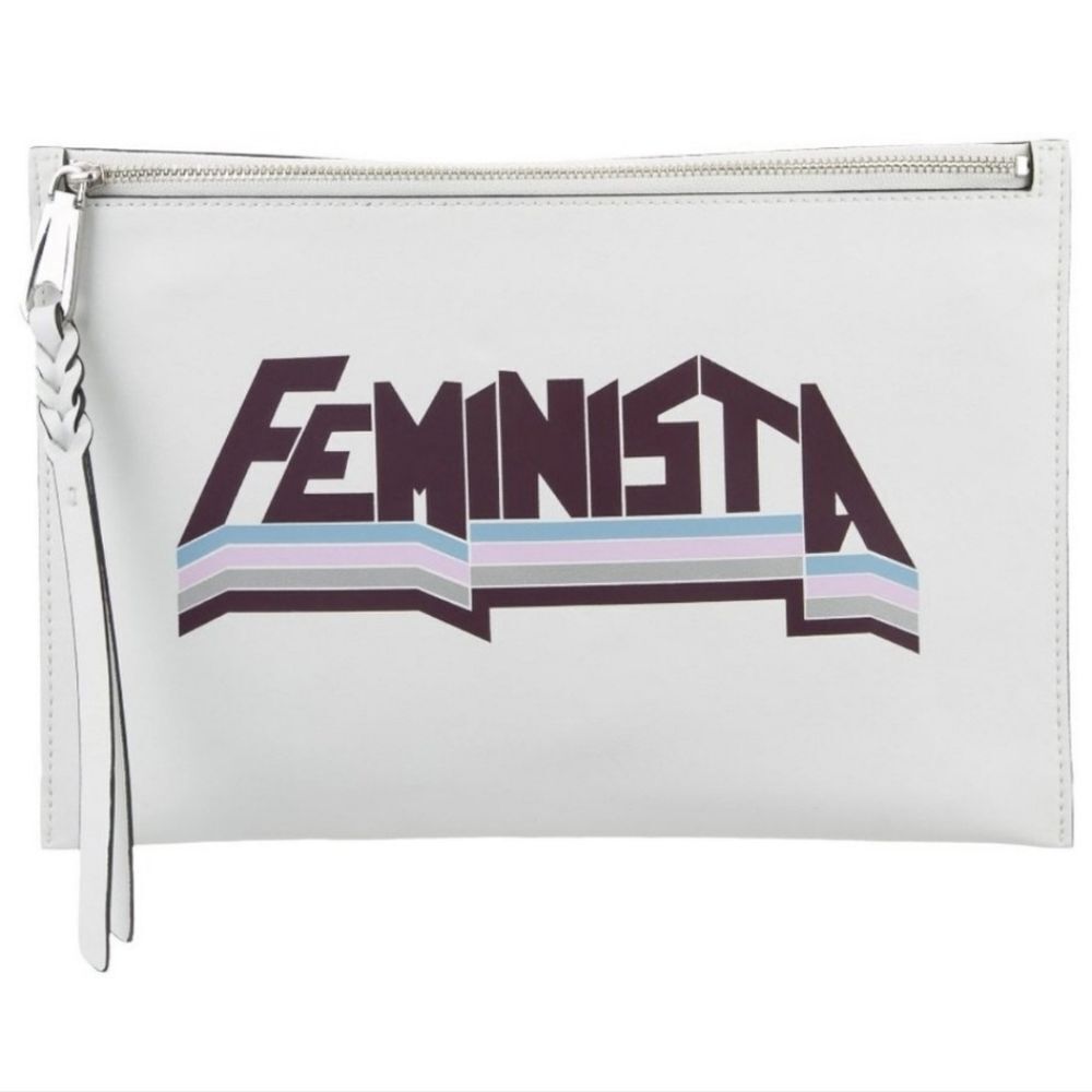 🩵NWT Rebecca Minkoff White Genuine Leather Feminista Pouch Clutch